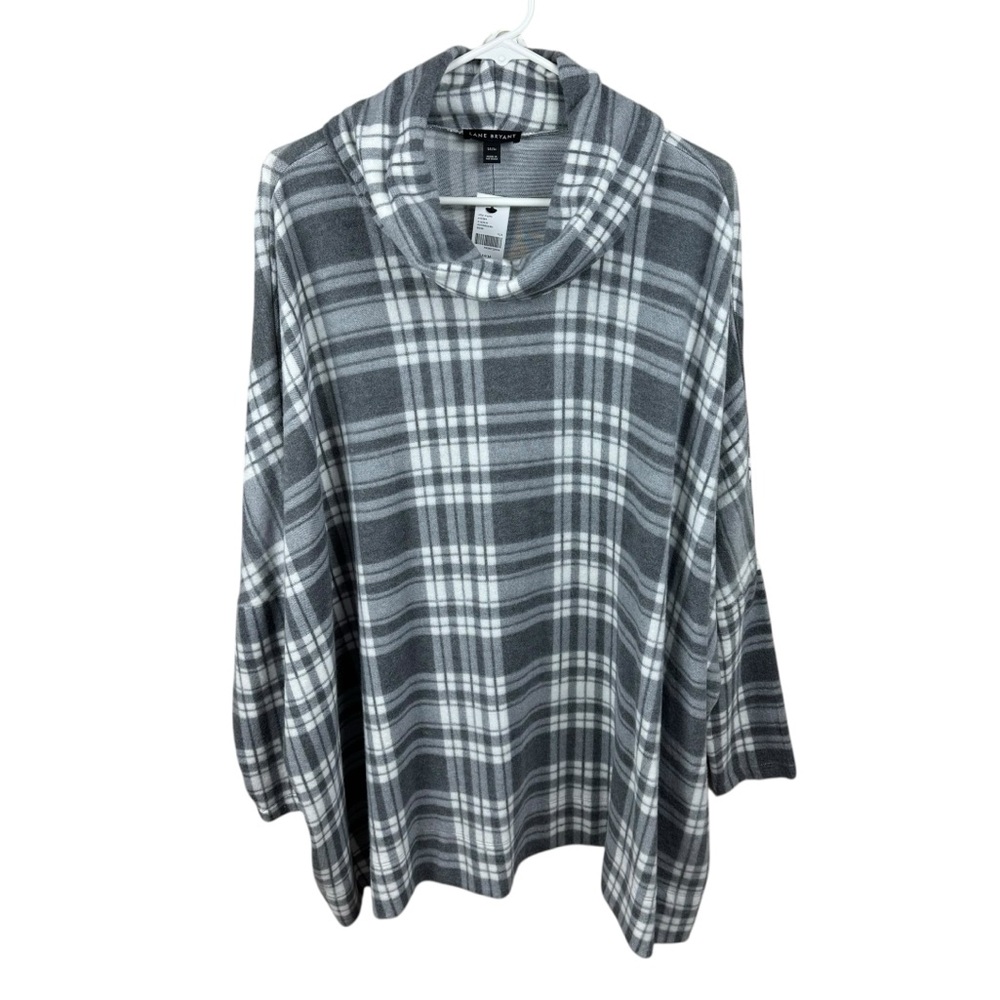 Lane Bryant Gray Oversized Plaid Cowl Neck Cozy Dolman Sleeve Pullover Top 14/16
